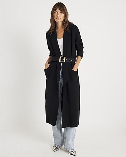 Black Knitted Belted Maxi Cardigan