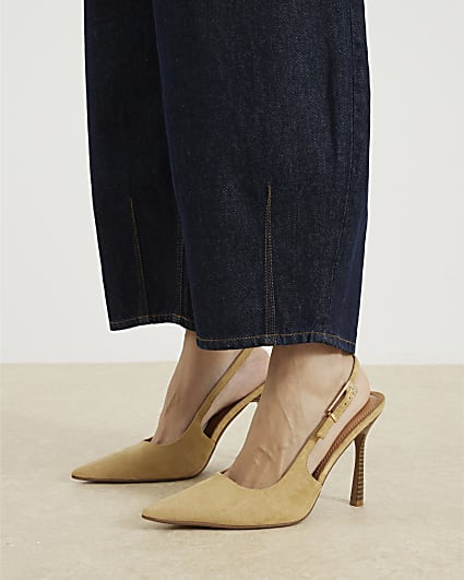 Beige Slingback Buckled Court Heels