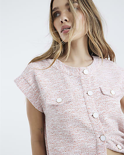 Coral Boucle Sleeveless Jacket