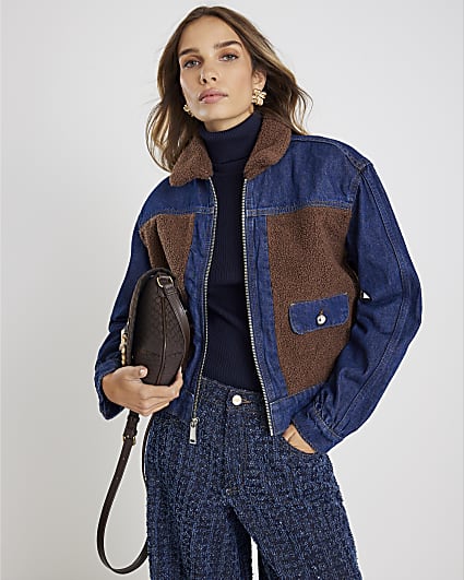 Blue Denim Long Sleeve Borg Panel Jacket