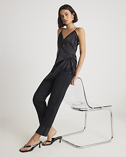 Black Glitter Turn up Cuff Slim Jeans