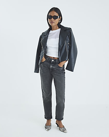 Petite Black High Rise Mom Jeans