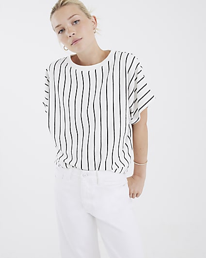 White Short Sleeve Stripe T-shirt