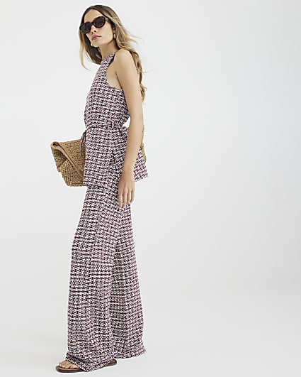 Rust Geometric Print Wide Leg Trousers