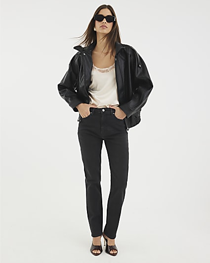 Black Slim Fit High Waisted Ankle Jeans