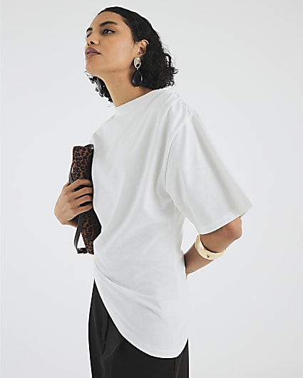 White Short Sleeve Ruched Side T-shirt