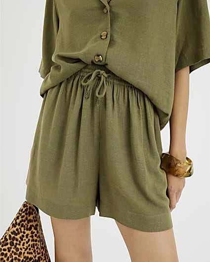 Khaki Linen Blend Shorts