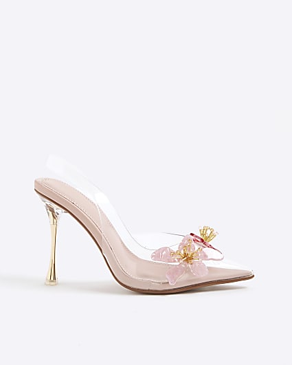 Pink Perspex Flower Court Slingback heels
