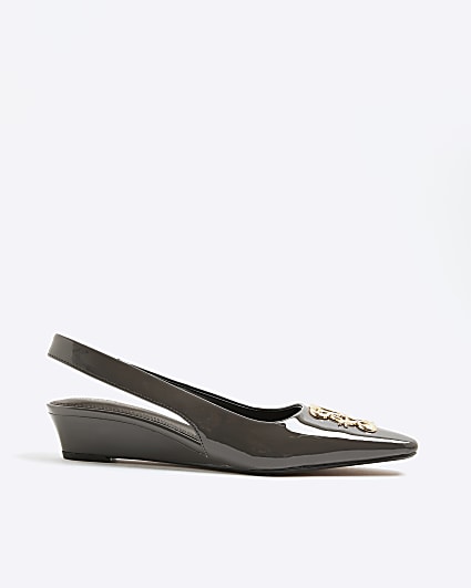 Grey Pointed Toe Wedge Slingback Heels