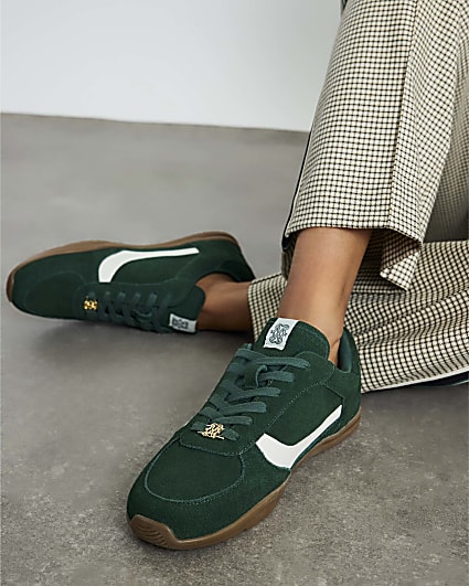 Green Lace Up Cup Sole Trainers