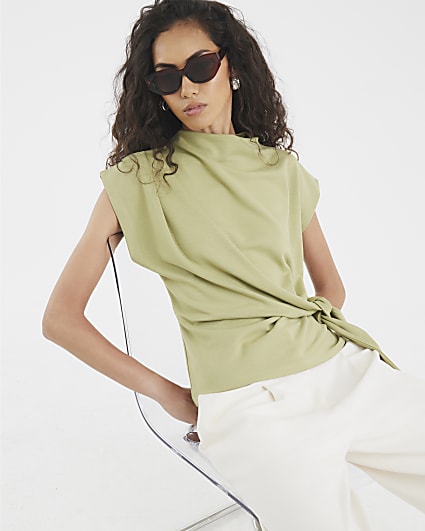 Khaki Premium Short Sleeve Side Knot T-shirt