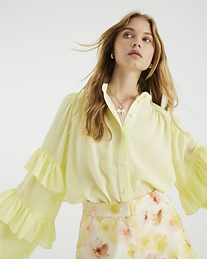 Yellow Long Sleeve Ruffle Blouse