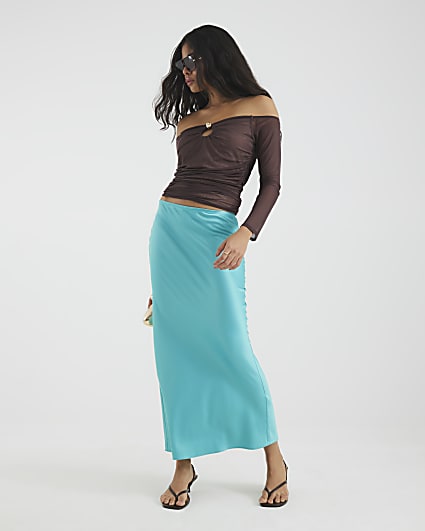Blue Satin Maxi Skirt