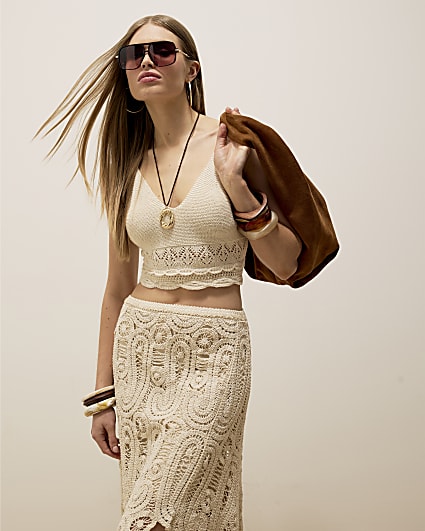 Cream Crochet Sleeveless Bralet