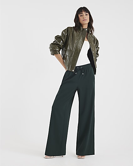 Green Wide Leg Side Striped Joggers