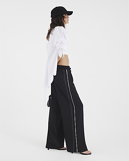 Black Wide Leg Side Striped Joggers