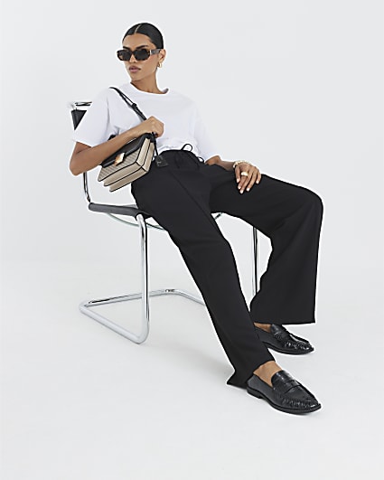 Black Elasticated Wide Leg Trousers
