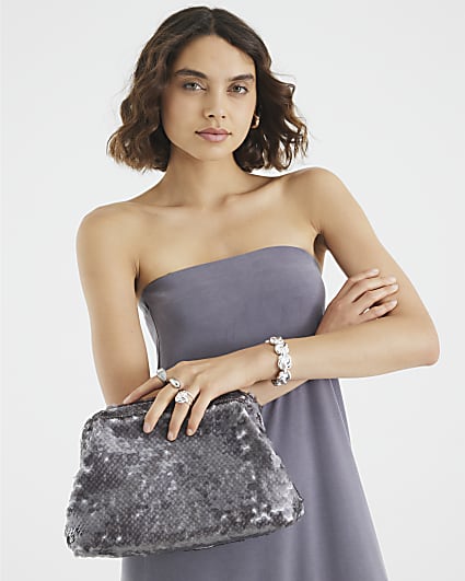 Silver Sequin Clutch Bag