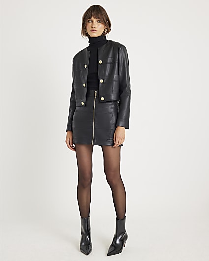 Black Faux Leather Zipped Mini Skirt