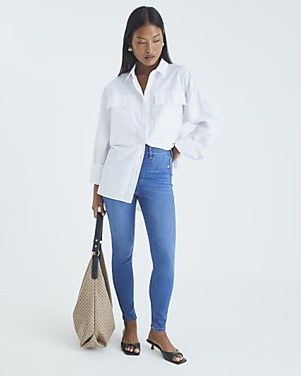 Petite Blue Pull On Super Skinny Jeans