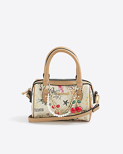Cream Scribble Mini Cross Body Bowler bag