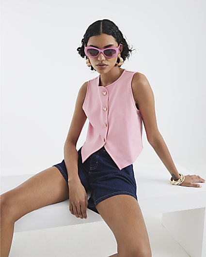 Pink Sleeveless Cropped Waistcoat