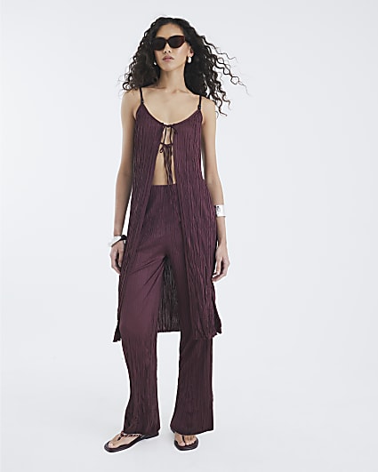 Red Wide Leg Plisse Trousers