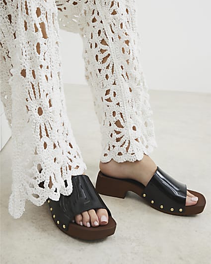 Black Patent Clog Sandals
