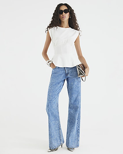 White Sleeveless Tie Back Corset T-shirt