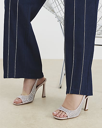 Pink Diamante Mesh Heeled Sandals