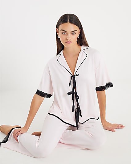 Pink lace trim Jersey pyjamas