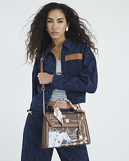 Brown Morgan Horse Monogram Print Tote Bag