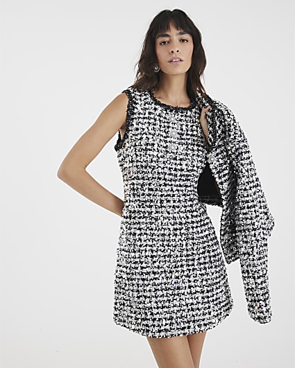 Black Boucle Sequin Mini Shift Dress