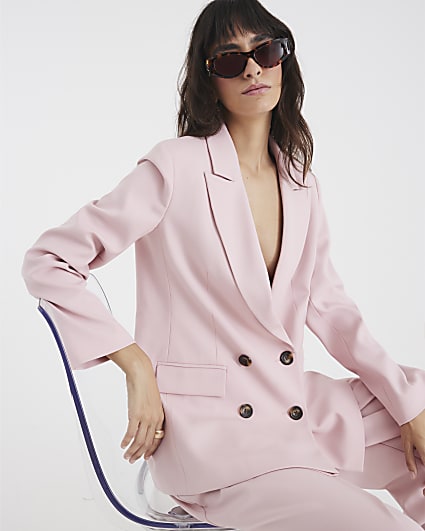 Pink Long Sleeve Double Breasted Blazer
