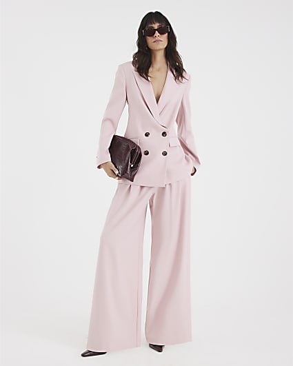 Pink Tie Waist Wide Leg Trousers