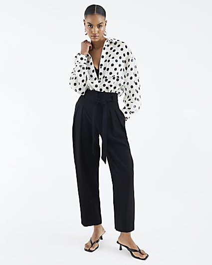 Black Tie Waist Tapered Trousers