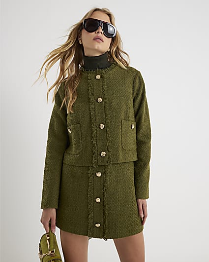 Green Boucle Fringed Trophy Jacket