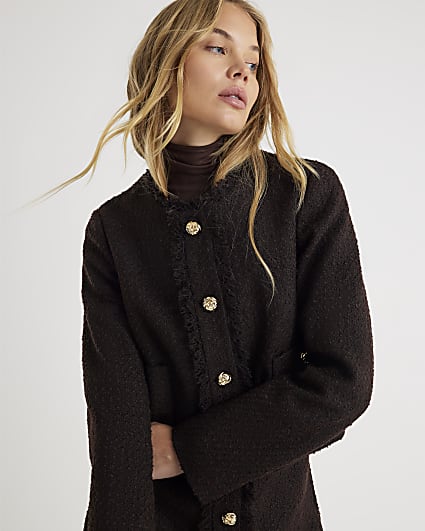Brown Boucle Button Up Jacket