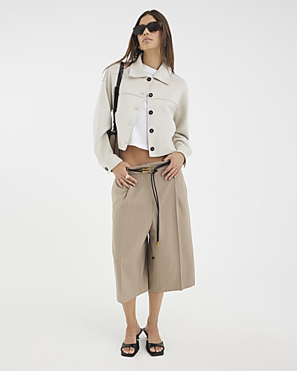 Stone Faux Suede Overshirt
