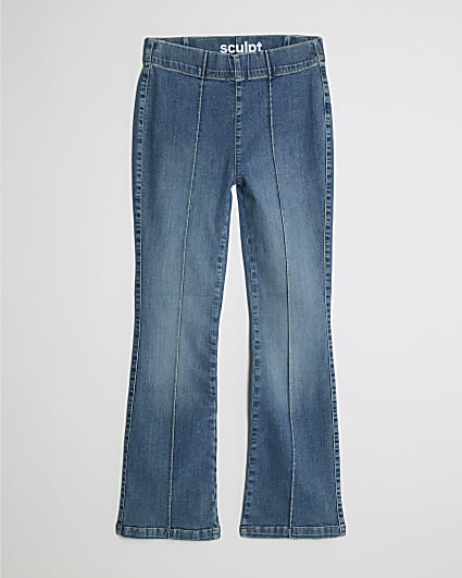 Petite Blue Pull On Flared Jeans