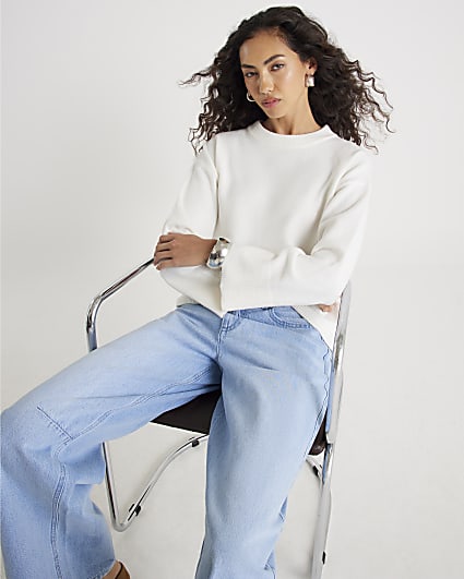 Cream Knitted Crew Neck Jumper