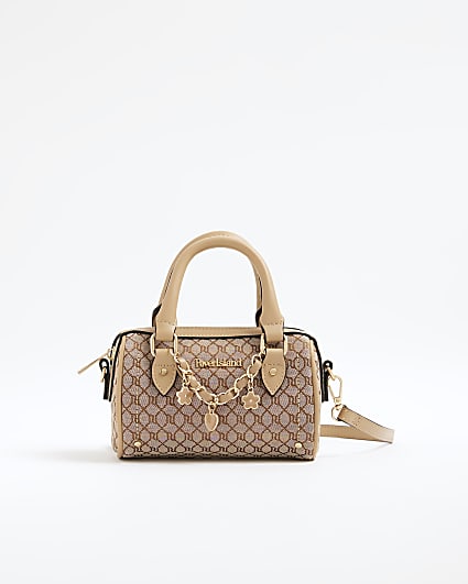 Brown Monogram Print Cross Body Bowler Bag