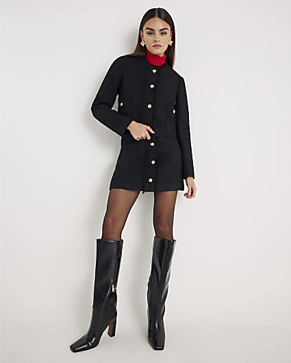 Black Boucle Button Up Jacket
