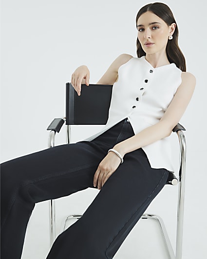 White Knitted Longline Waistcoat