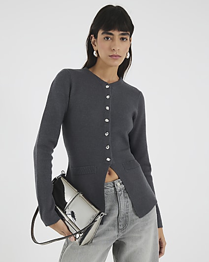 Grey Knitted Button Up Cardigan