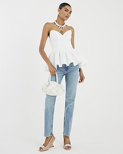 White Sweetheart Peplum Bandeau Top