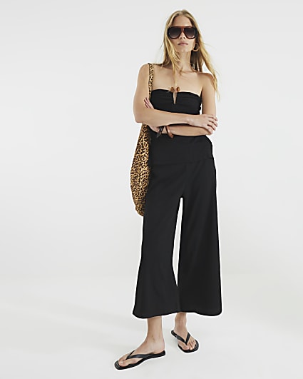 Black Textured Pull On Culottes