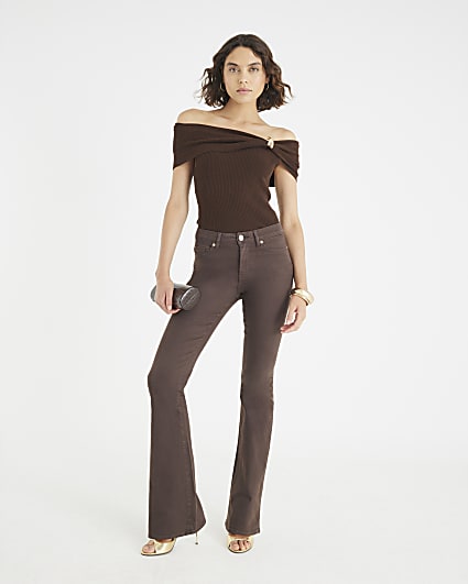 Brown Mid Rise Bootcut Jeans