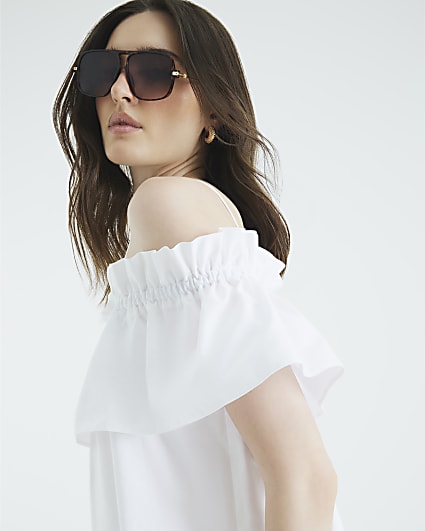 White Ruffle Bardot Top