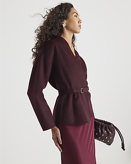Red Handmade Short Belted Jacket